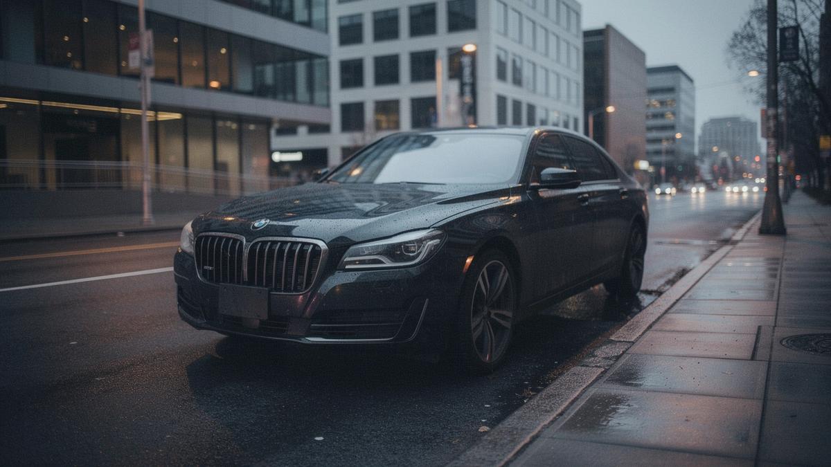 Unmarked black executive sedan waiting at a kerb before an intercity transfer